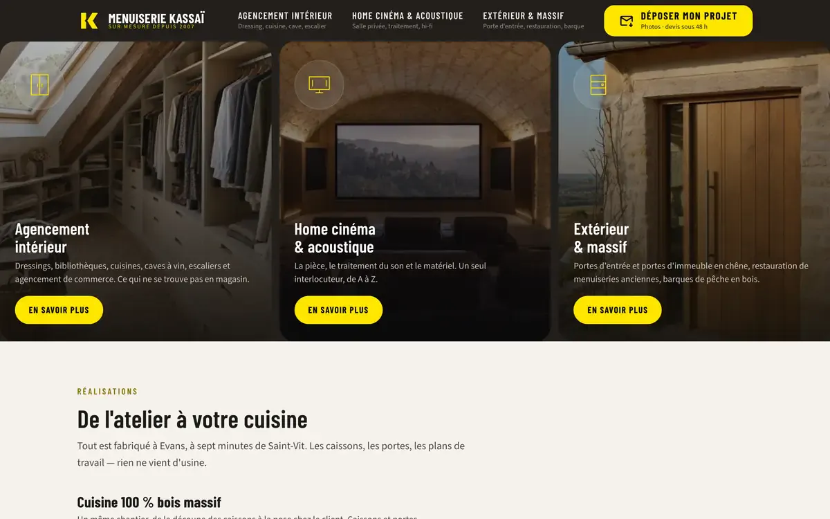 Le site Menuiserie Kassaï sur ordinateur
